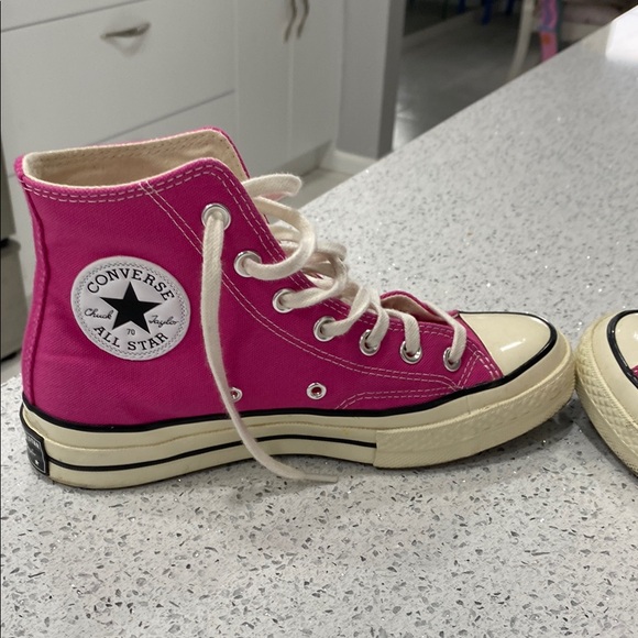 Women’s Converse Pink and Off White shiny High-Top Sneakers - Picture 5 of 9